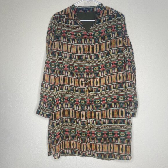 Tahari Tunic Dress 12 P Petite Aztec Tribal Print Tie Waist Western - Picture 1 of 14